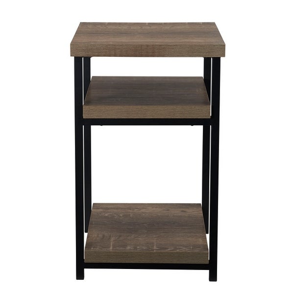 Household Essentials Low Square 3-Tier Side End Table， Ashwood