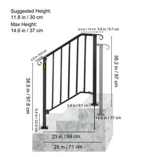 VEVOR 2 ft. Handrails for Outdoor Steps Fit 2 or 3 Steps Outdoor Stair Railing Wrought Iron Handrail with baluster Black LTFS2H3BHSTL00001V0