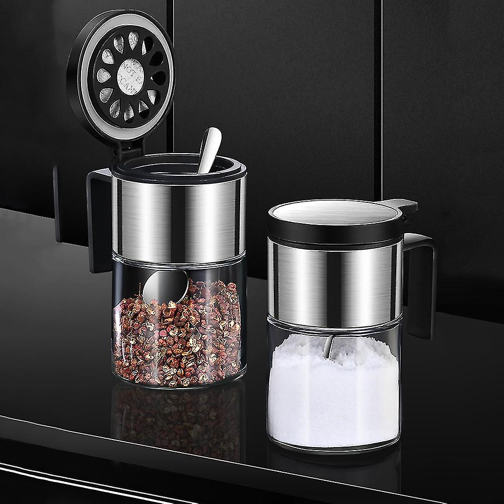 Glass Seasoning Jar With Bring Spoon Sugars Salt Bottle Kitchen Organizer