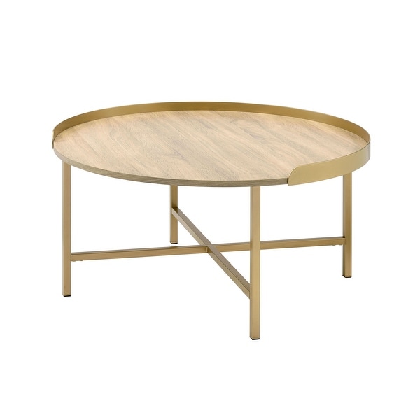 End Table Wooden Coffee Table Round Table Top Oak Table Gold Finish