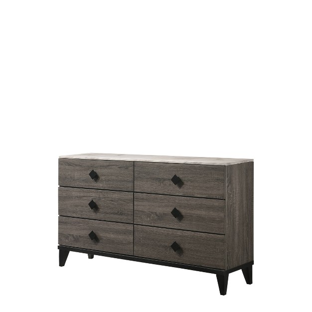 Avantika Faux Marble Top Dresser Rustic Gray Oak Acme Furniture