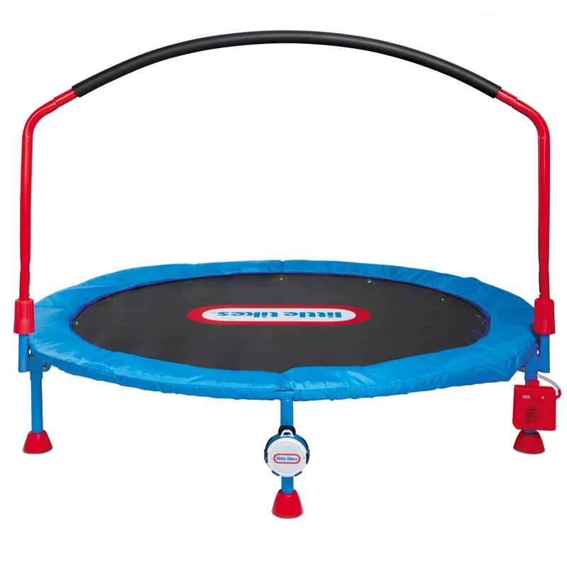 Little Tikes 4.5 ft Lights 'n Music Trampoline for Kids with LED Lights， Bluetooth， Foldable Trampoline with Safety Handle， Indoor Outdoor- Toy Gifts for Toddlers Boys Girls Ages 3 4 5 6+ Year Old