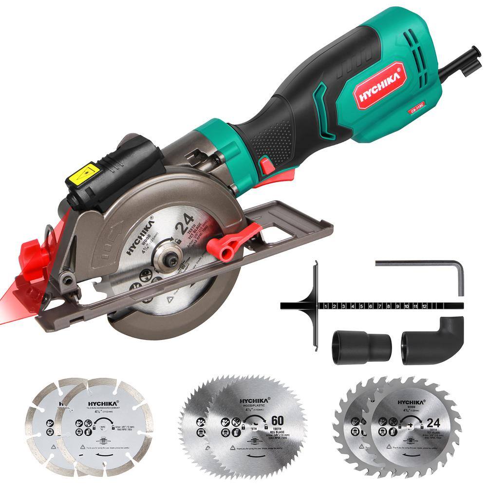 HYCHIKA 6.2 Amp 4-12 in. Electric Mini Circular Saw with 6 Blades Max Cutting 1-1116 in. D 90 Rubber Handle E0026US