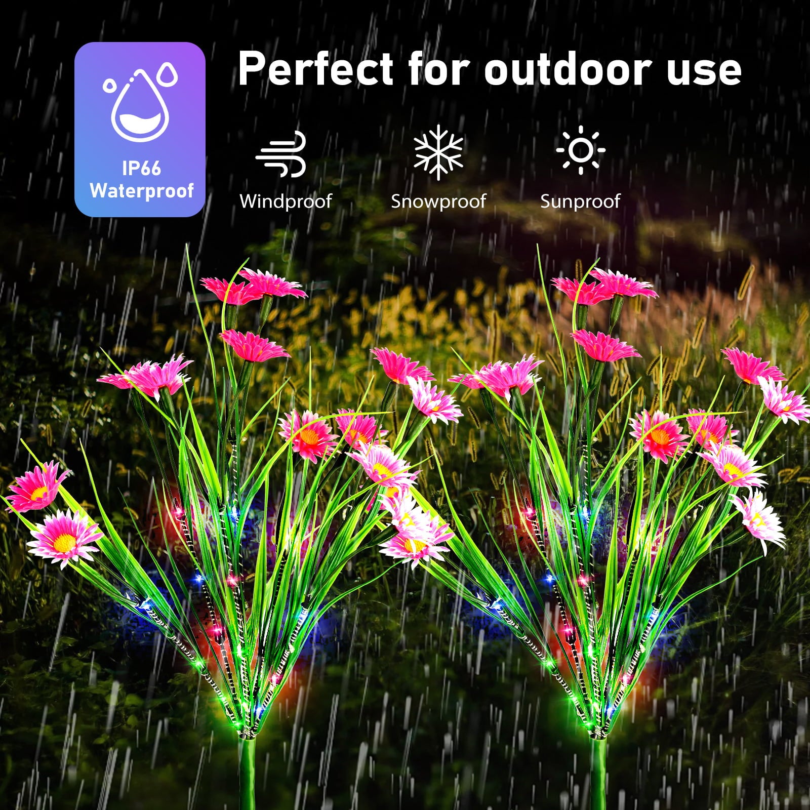 TSV Solar Wildflower Stake Lights Outdoor Waterproof LED Flower Light Landscape Decorative Lamps for Garden Patio Lawn Yard Pathway， Pink