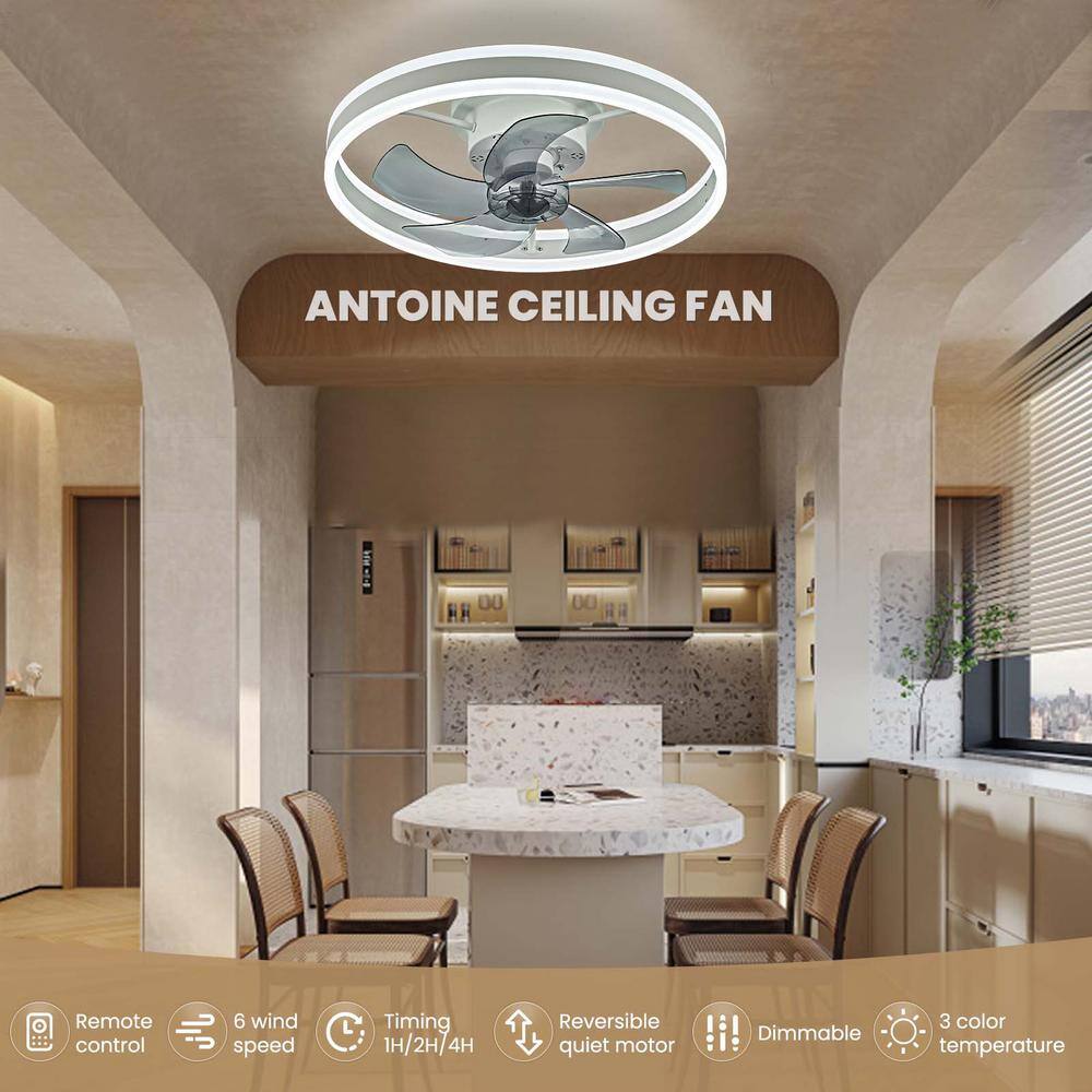 ANTOINE 20 in. LED Indoor White Ceiling Fan with Dimmable Lighting Low Profile Flush Mount Ceiling Fan with Remote HD-FSD-32