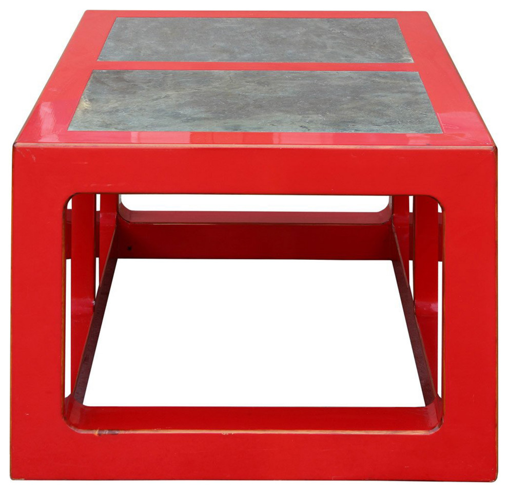 Red Lacquer Stone Top Contemporary Coffee Table   Low Table s049   Contemporary   Coffee Tables   by Golden Lotus Antiques  Houzz