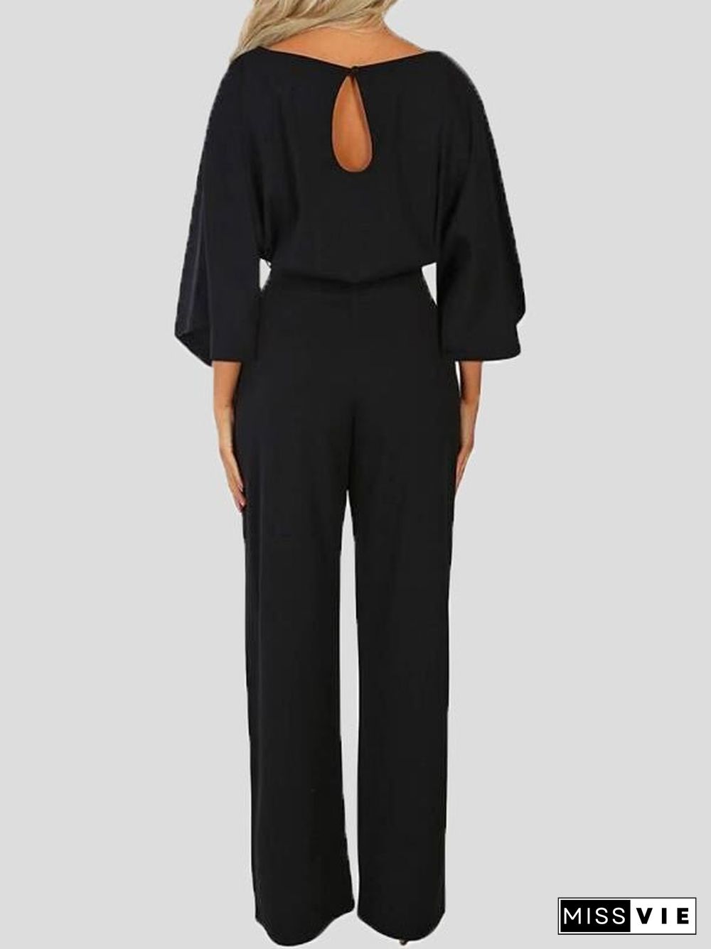 Women'S Jumpsuits Casual Solid Belted Long Sleeve Jumpsuit