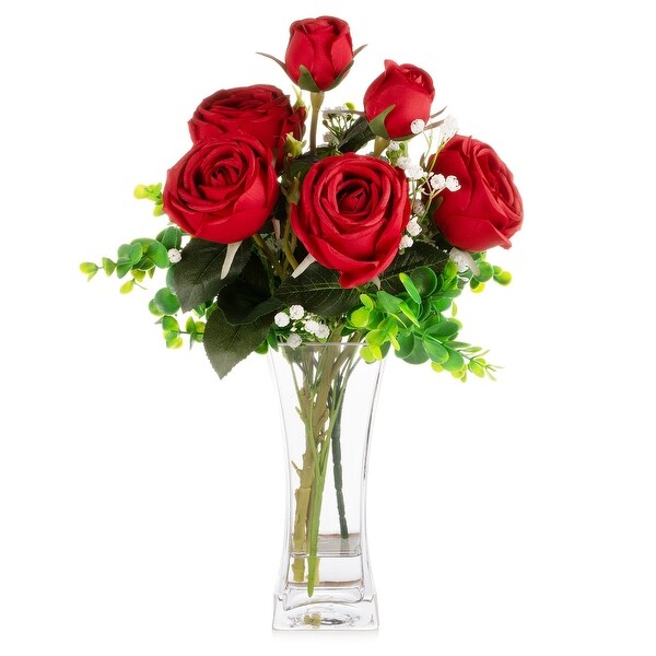 Mixed Artificial Rose Floral Arrangements in Vase Table Centerpieces for Dining Room Decoration