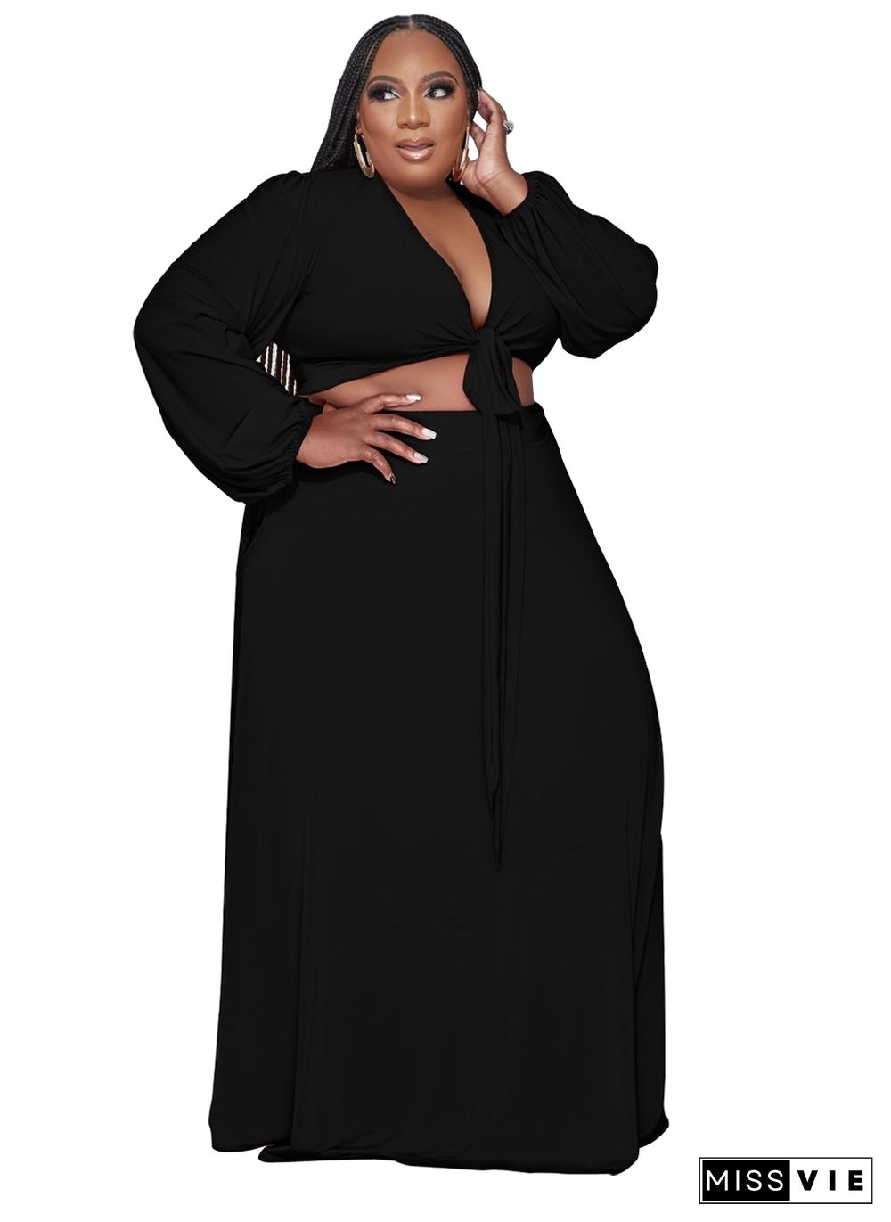 Long Sleeve Crop Top Maxi Skirt Plus Size Sets