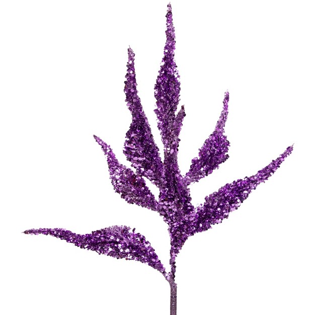 Purple Glittered Leaves Christmas Spray