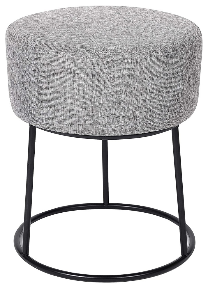 Grey Linen Foot Stool Ottoman – Soft Compact Round Padded Seat   Industrial   Footstools And Ottomans   by Imtinanz  LLC  Houzz