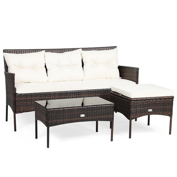 3 PCS Patio Furniture Sectional Set Rattan Wicker Conversation Set