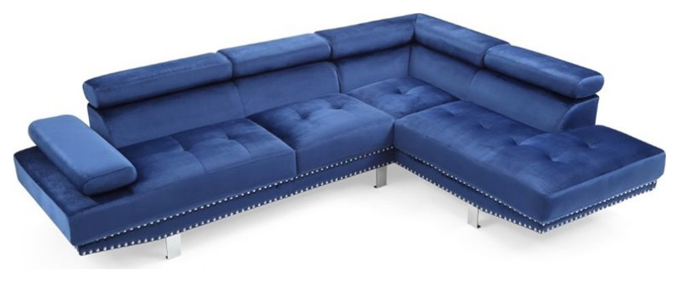 Maklaine Contemporary styled Velvet Sectional in Navy Blue Finish   Contemporary   Sectional Sofas   by Homesquare  Houzz