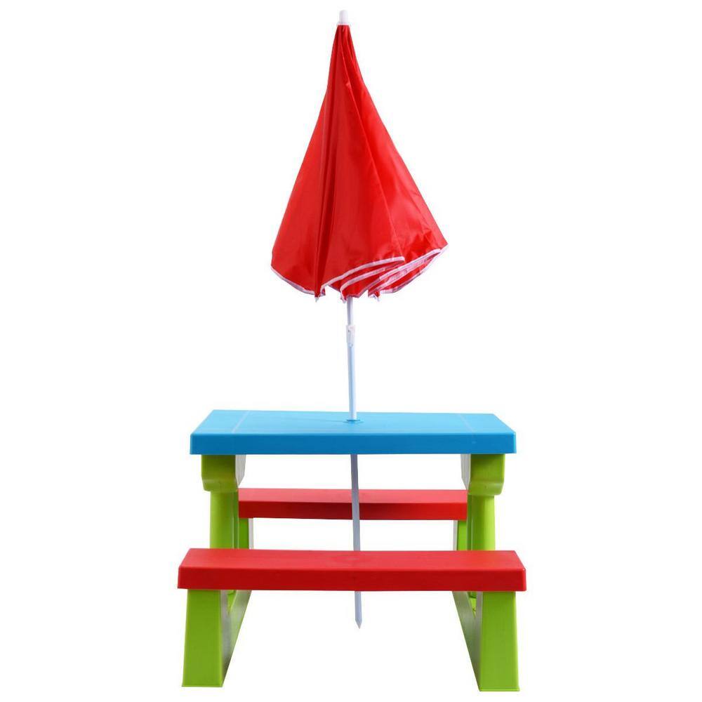 Kids Rectangualr Plastic Outdoor Picnic Table with Bench and Umbrella HY-OP70475