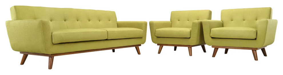 Giselle Wheatgrass Armchairs and Sofa 3 Piece Set   Midcentury   Living Room Furniture Sets   by Peachtree Fine Furniture  Houzz