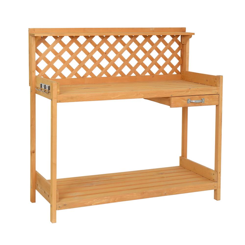 UBesGoo Garden Work Bench Potting Table With Drawer Burlywood