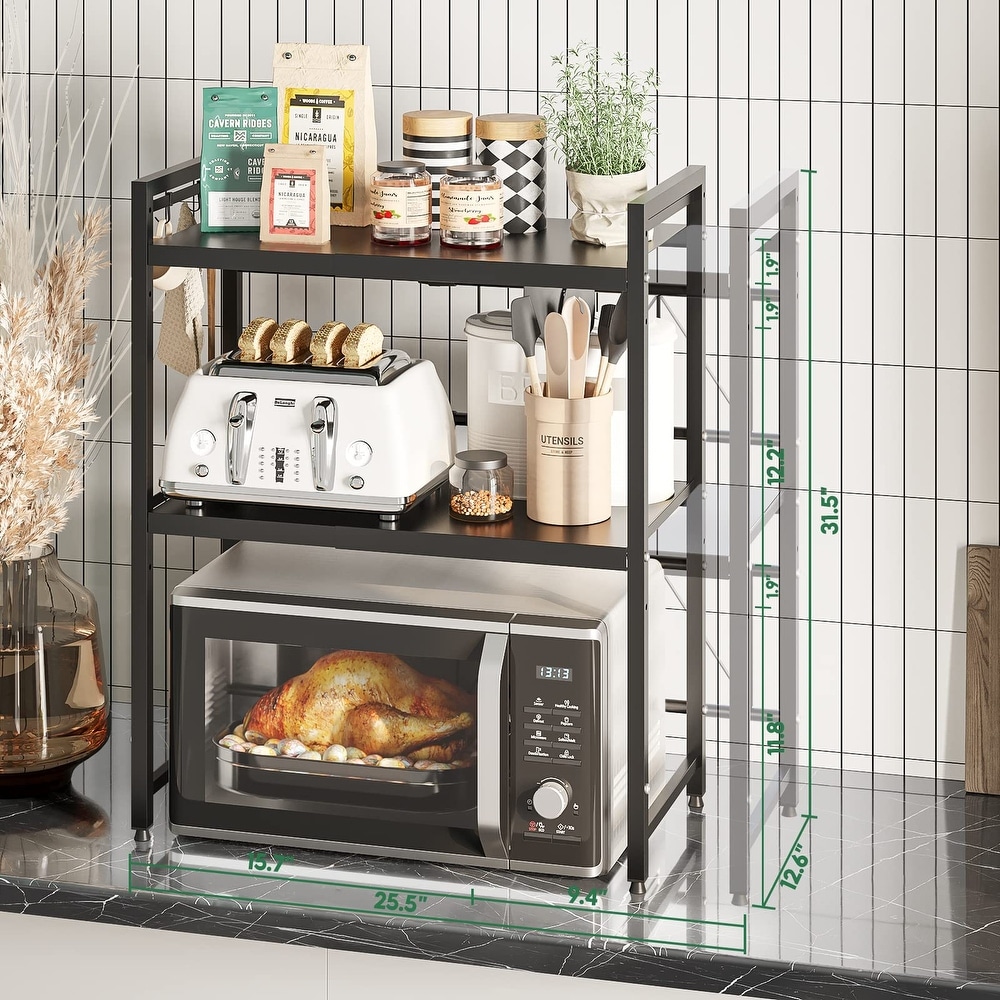 Extendable Microwave Oven Rack  Adjustable Microwave Toaster Shelf Heavy Duty Stand Kitchen Countertop Organizer