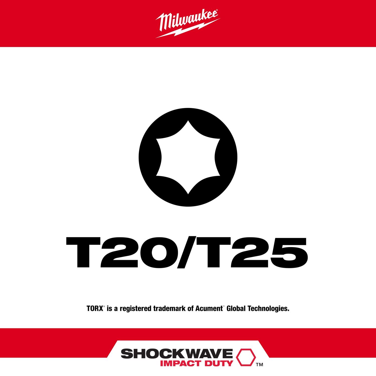 MW Shockwave Torx T20/T25 X 2-3/8 in. L Impact Double-Ended Power Bit Steel 1 pc