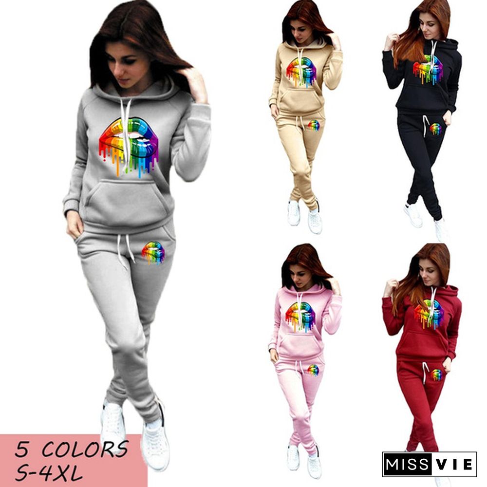 Women Fashion Tracksuit Suits Sweatshirts Hoodie Pants Womens Two-Piece Outfit Sweatsuit