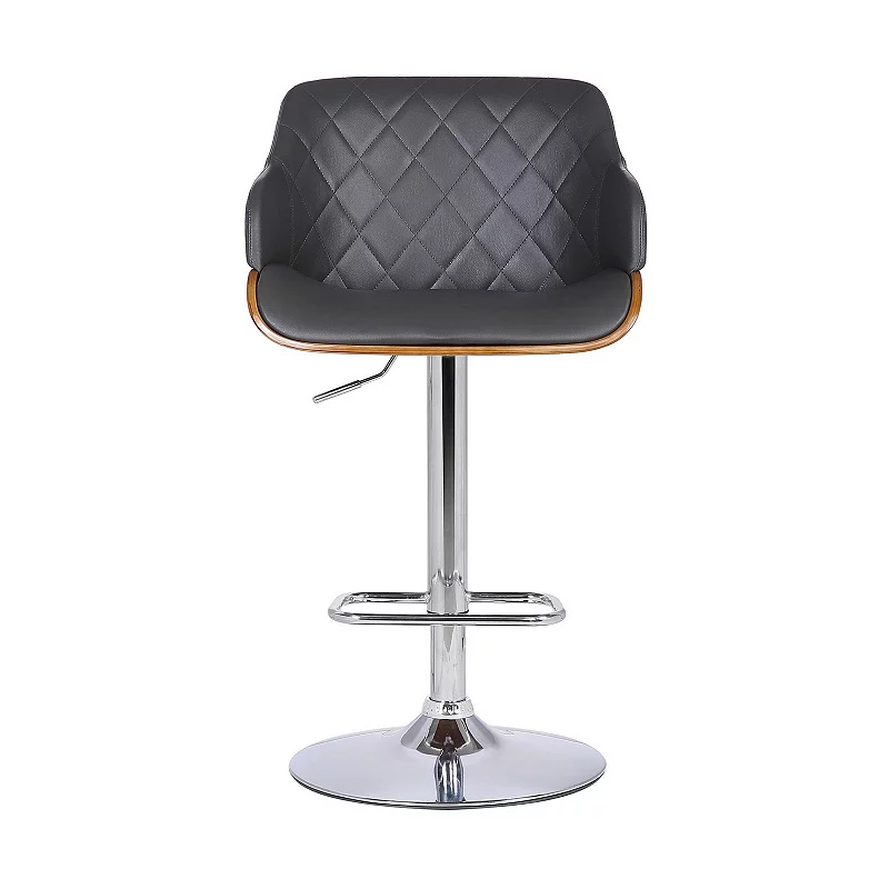 Faux Leather Swivel Adjustable Barstool with Metal Base， Gray