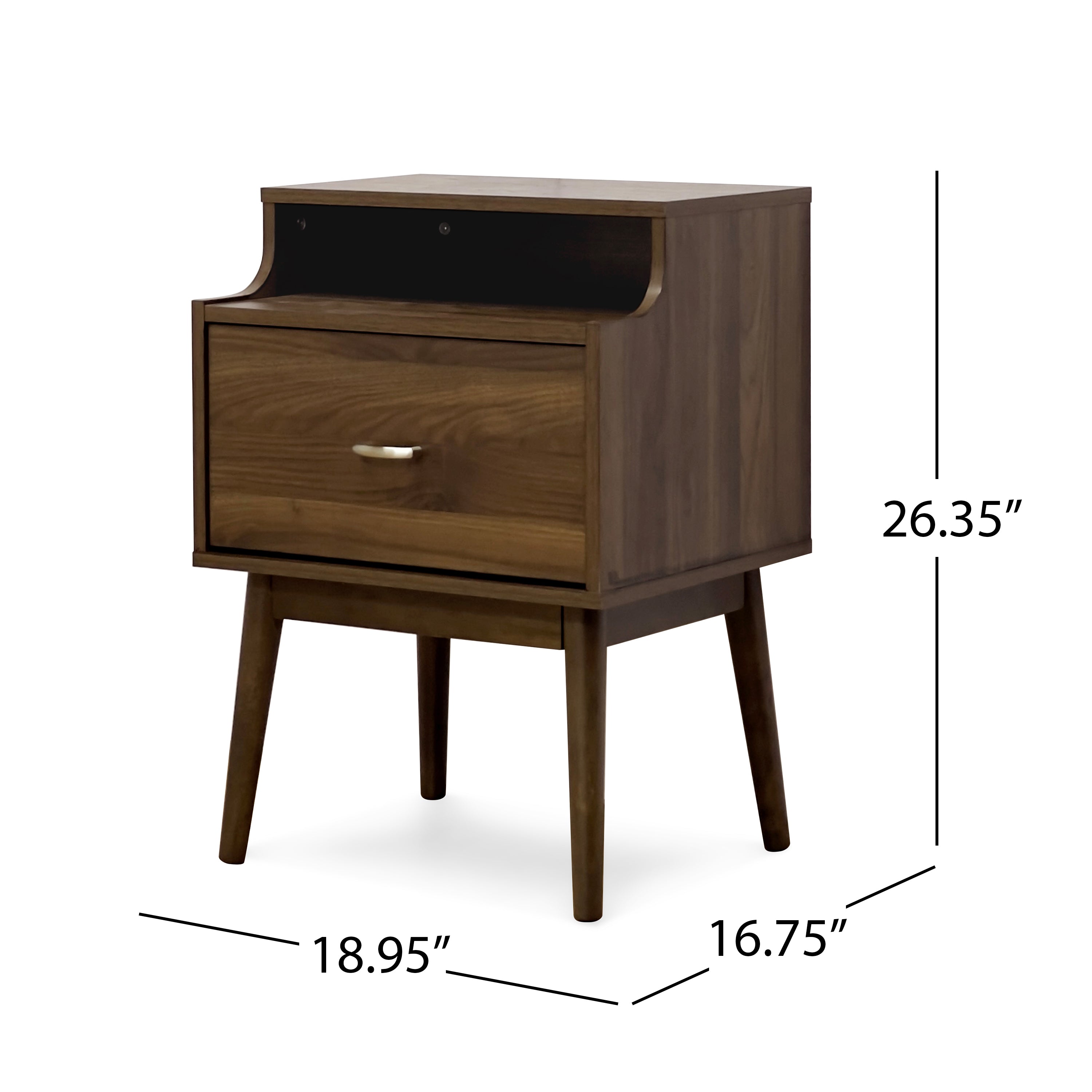 Wilbur Mid Century Wooden Nightstands with Hutch, Set of 2