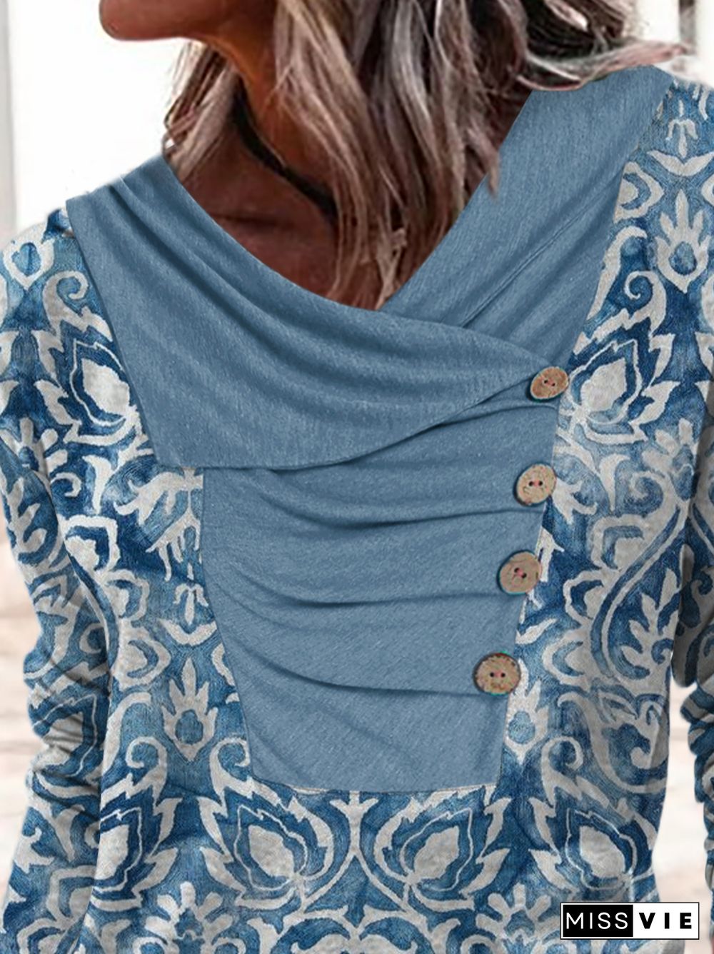 Plus size Printed Casual Asymmetrical Tops