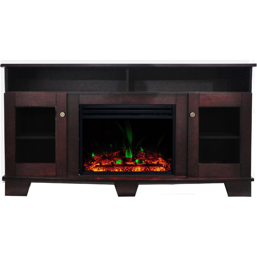 Cambridge Savona 59 in. Electric Fireplace Heater TV Stand in Mahogany with Enhanced Log Display and Remote CAM6022-1MAHLG3