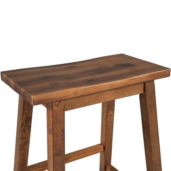 2 Piece Farmhouse Rustic Counter Height Wood Kitchen Dining Stools for Small Places， Walnut