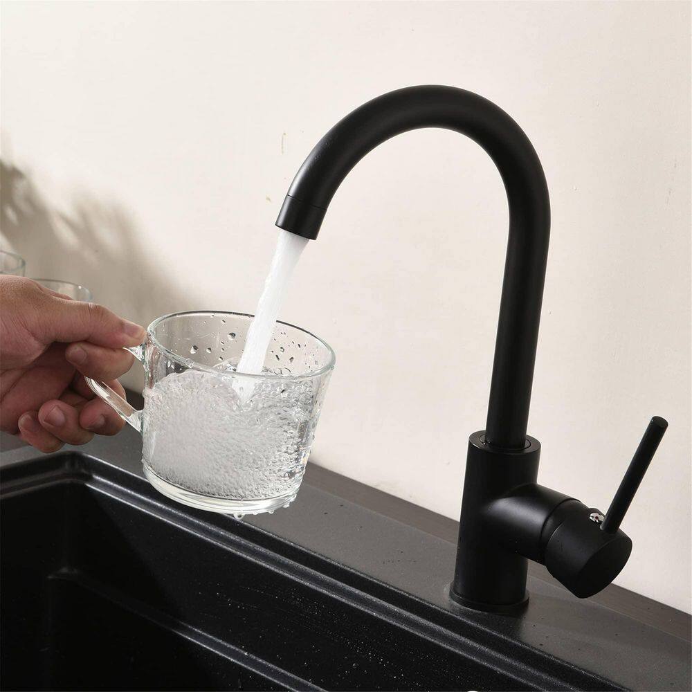 FLG Single Handle Kitchen Sink Faucet Single Hole Modern Brass Kitchen Faucets High Arc Bar Basin Taps Matte Black CC-0035-MB