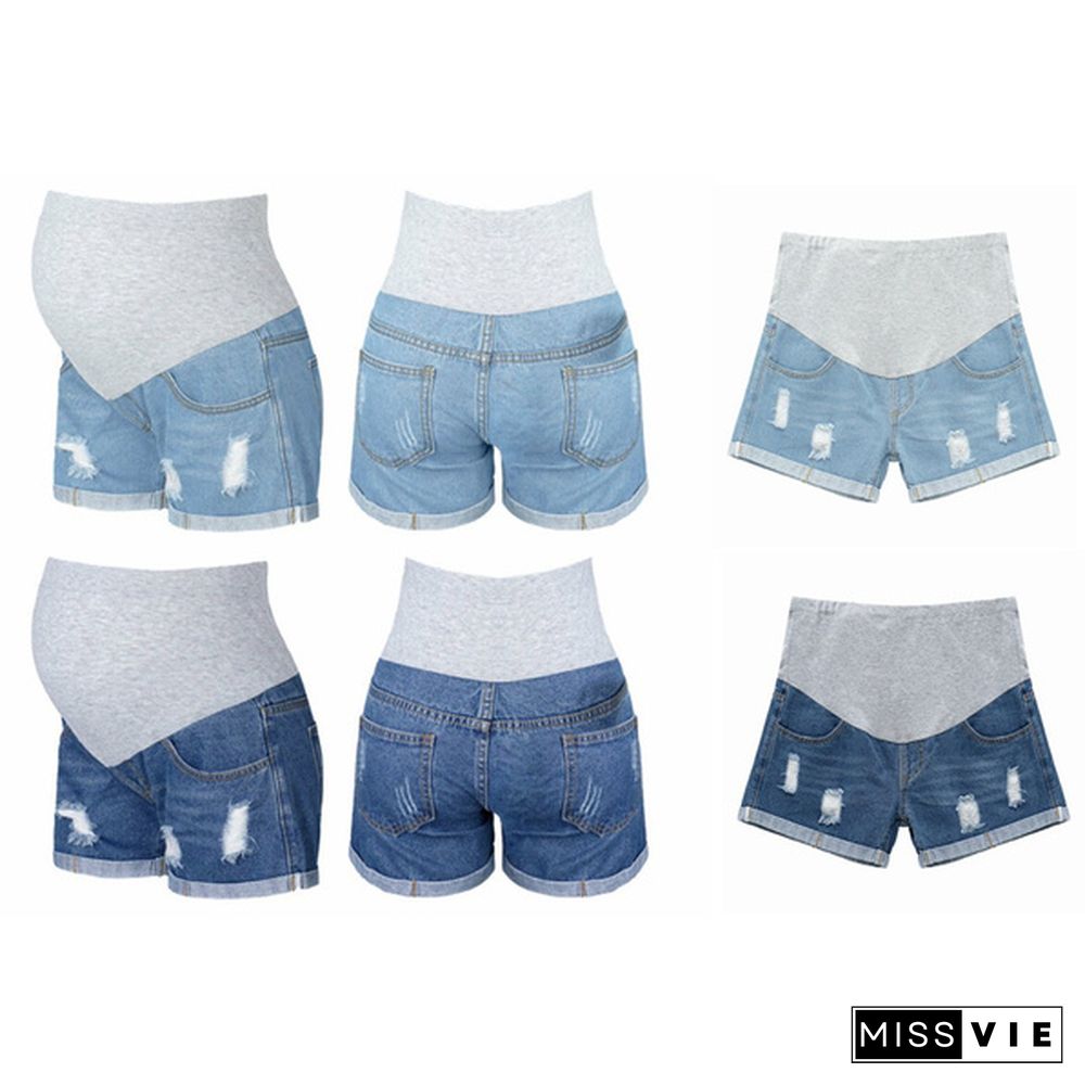 Maternity Shorts for Pregnant Women Denim Shorts Pregnancy Low Waist Loose Ripped Denim Shorts