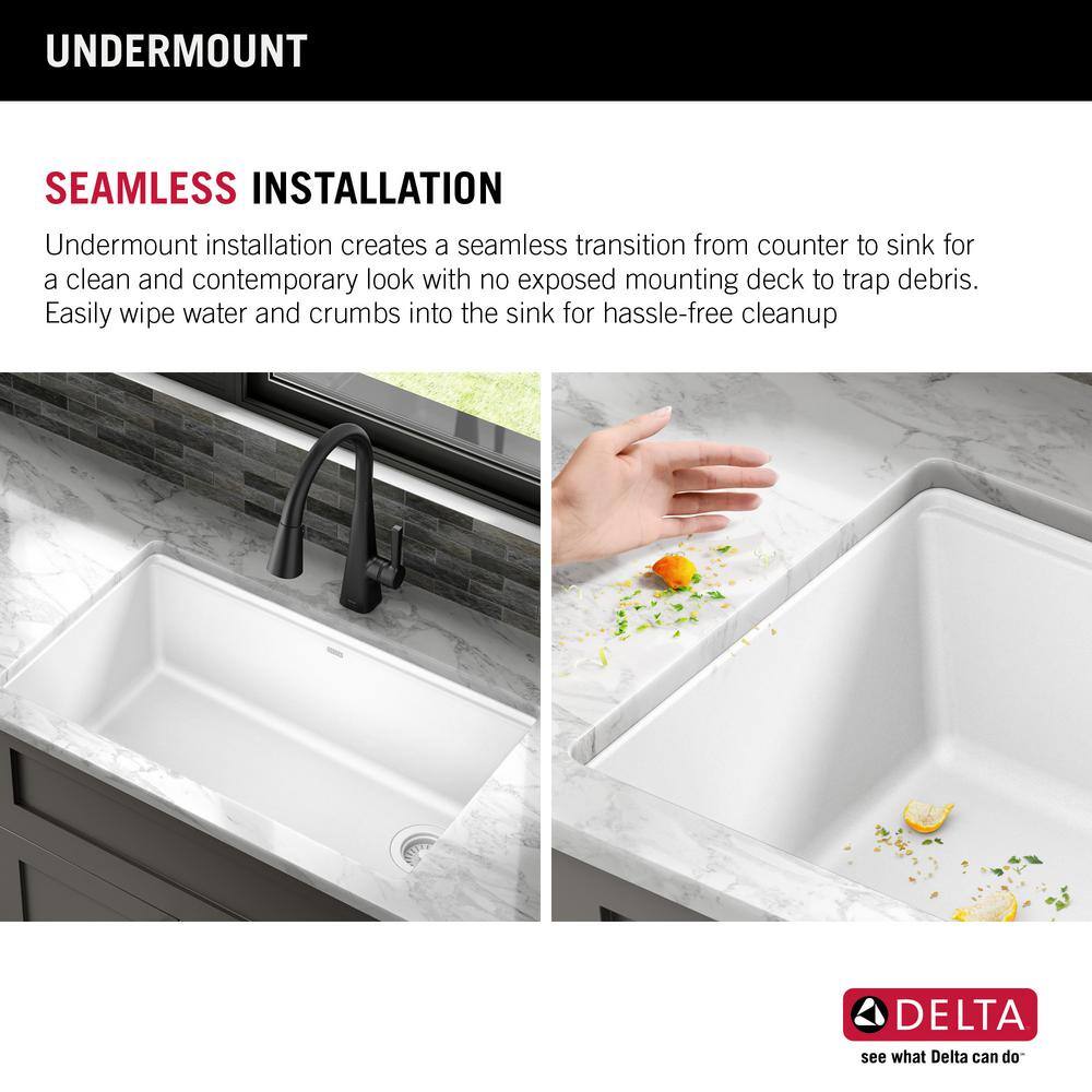 Delta Everest White Granite Composite 30 in. Single Bowl Undermount Workstation Kitchen Sink with Accessories 75B933-30S-WH