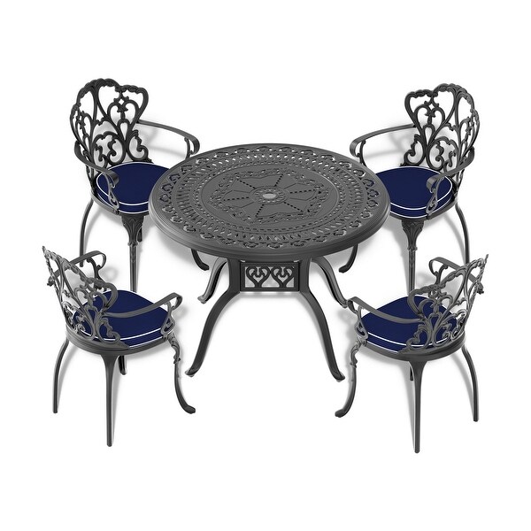 39.37inch Cast Aluminum Patio Dining Table With Black Frame and Umbrella Hole