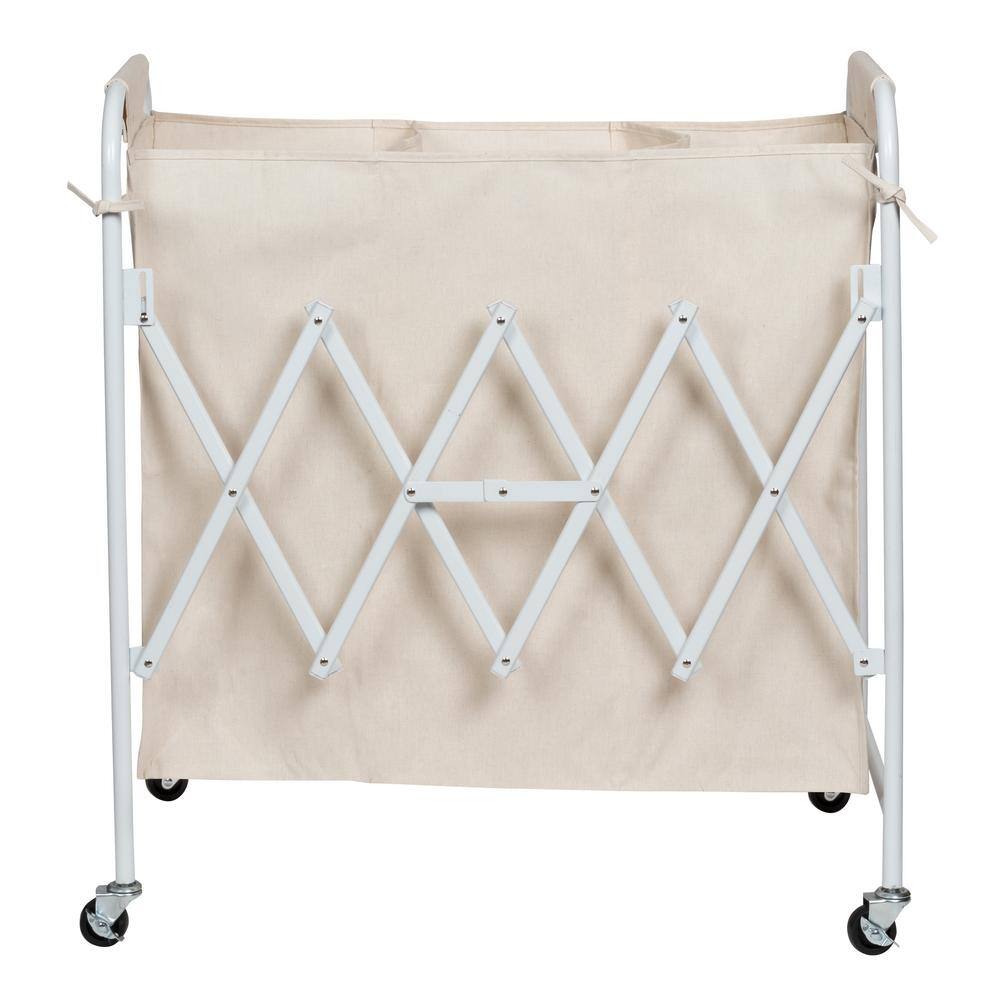 Honey-Can-Do White Collapsible Triple Laundry Sorter with Rubber Wheels SRT-08955