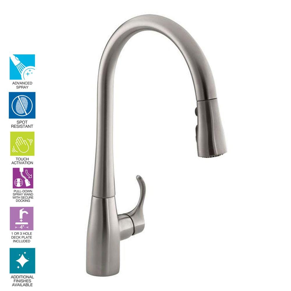 Kohler Simplice Single-Handle Pull-Down Sprayer Kitchen Faucet with DockNetik and Sweep Spray， Vibrant Stainless