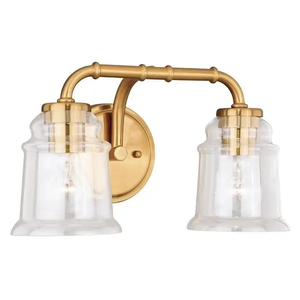 Toledo 2 Light Brass Industrial Jar Bathroom Vanity Fixture - 14.75-in W x 8.25-in H x 8-in D