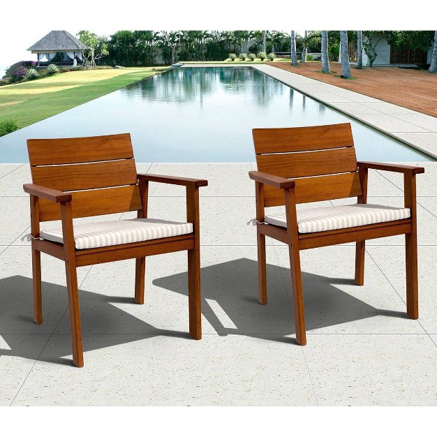 Nelson 2pc Patio Eucalyptus Wood Dining Chair Set International Home Miami