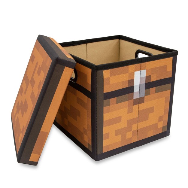 Ukonic Minecraft Brown Chest Fabric Storage Bin Cube Organizer With Lid 13 Inches