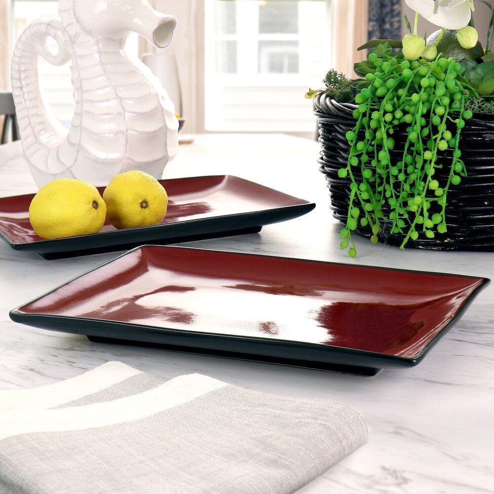 Gibson Home Urban Cafe 2pc 12in Rectangle Stoneware Platter Set in Red