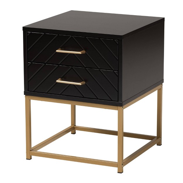 Inaya Wood And Metal 2 Drawer End Table Black gold Baxton Studio