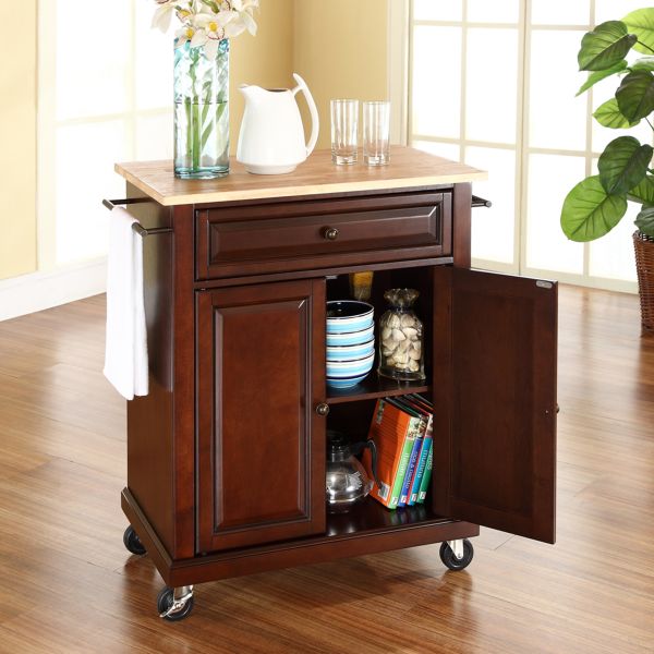 Compact Wood Top Kitchen Cart