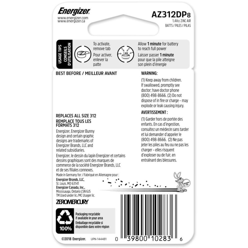 BATTERY HEAR AID 312 8PK