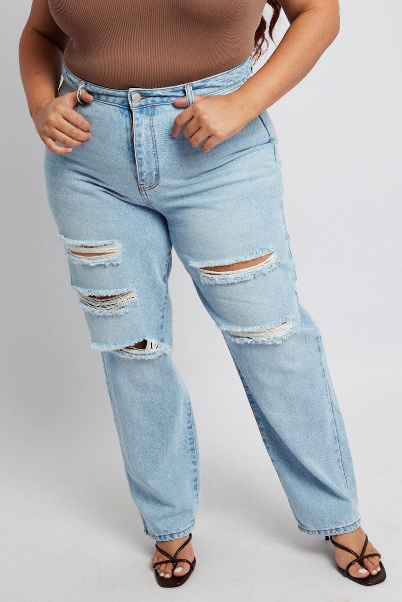Denim Baggy Jeans High Rise Ripped