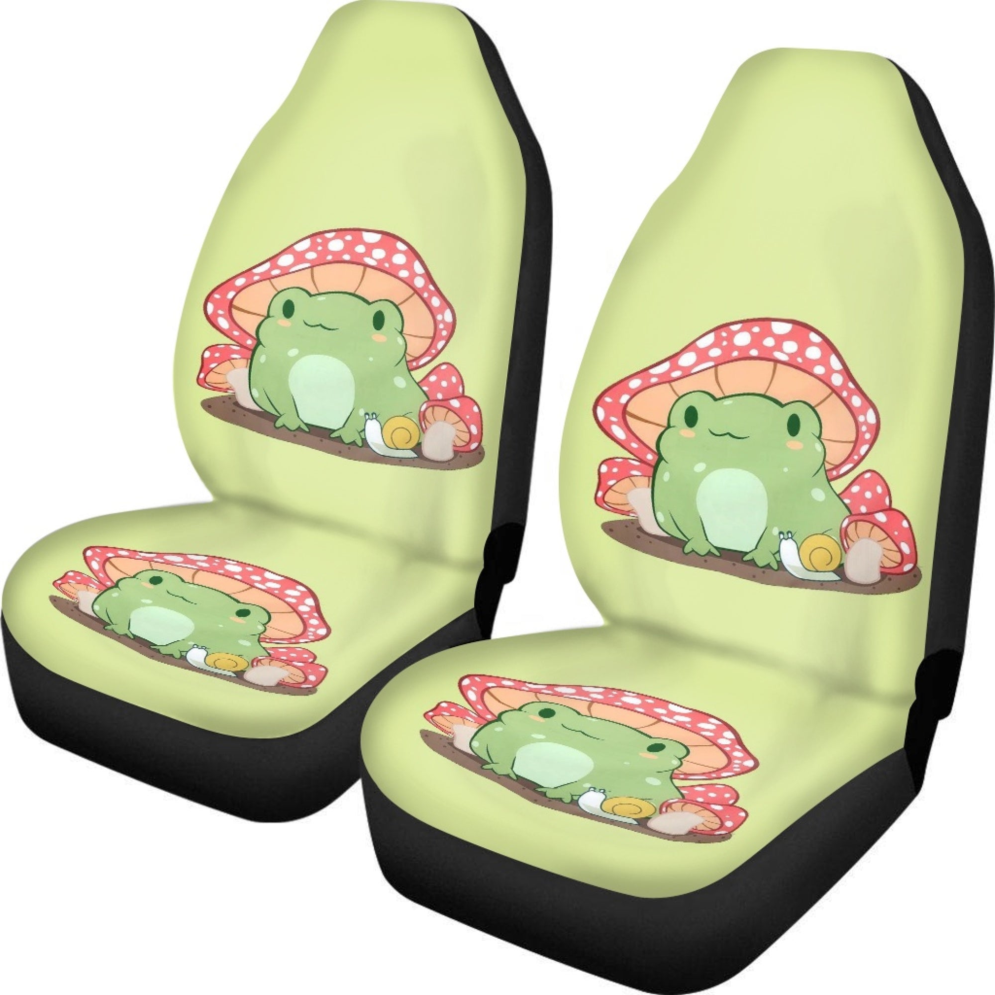 Diaonm Car Seat Cover Front Saddle Blanket Comfort Covers Yellow Mushroom Frog Print for Women Decorative Pack of 2