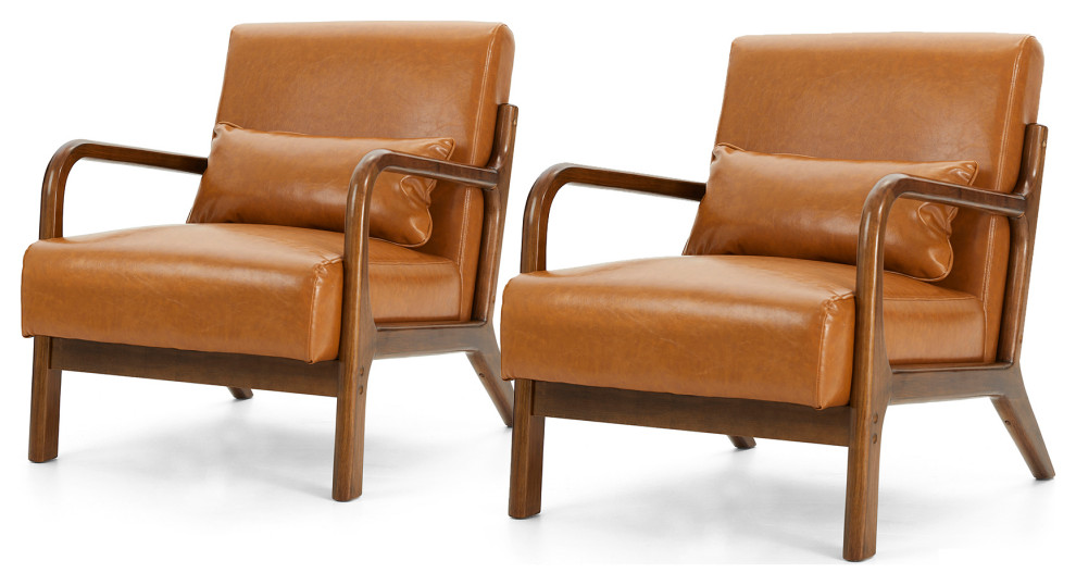 Mid Century Modern Leatherette Accent Armchair  Set of 2   Midcentury   Armchairs And Accent Chairs   by Glitzhome  Houzz