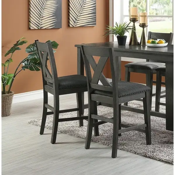 Modern Dining Room Furniture Chairs Set of 2 Counter Height Chairs Wooden High Chair X Back Design Cushion Seat