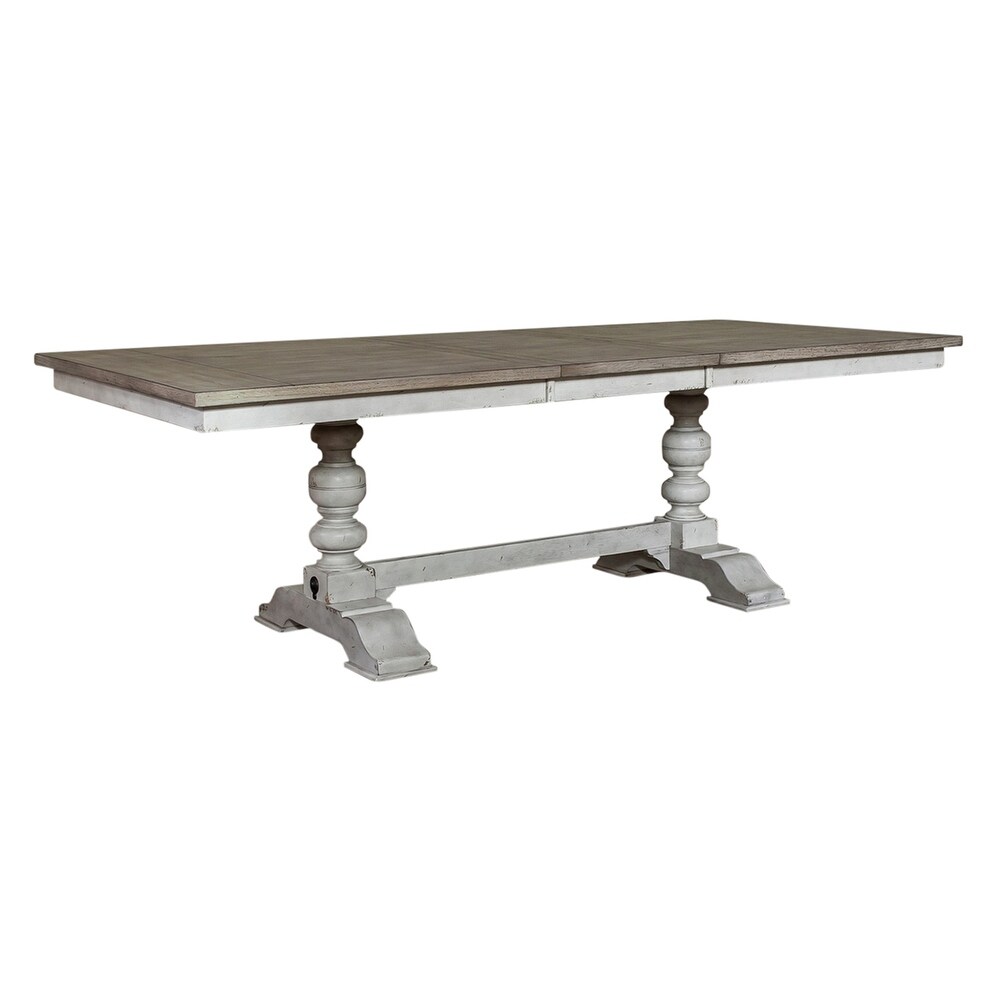 Whitney Antique Linen   Weathered Gray 6 Piece Trestle Table Set