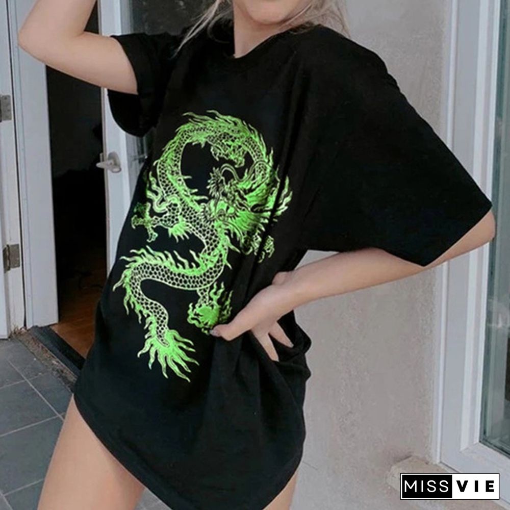 Unisex Men Women Dragon Print T-Shirt Plus Size Short Sleeve Casual Shirt Streetwear Hip Hop Tops Harajuku Ladies Summer Tee