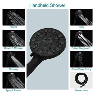 Logmey 7-Spray Patterns with 1.8 GPM 5 in. Wall Mount Dual Shower Heads with Handheld and Hose in Matte Black LM-704MB