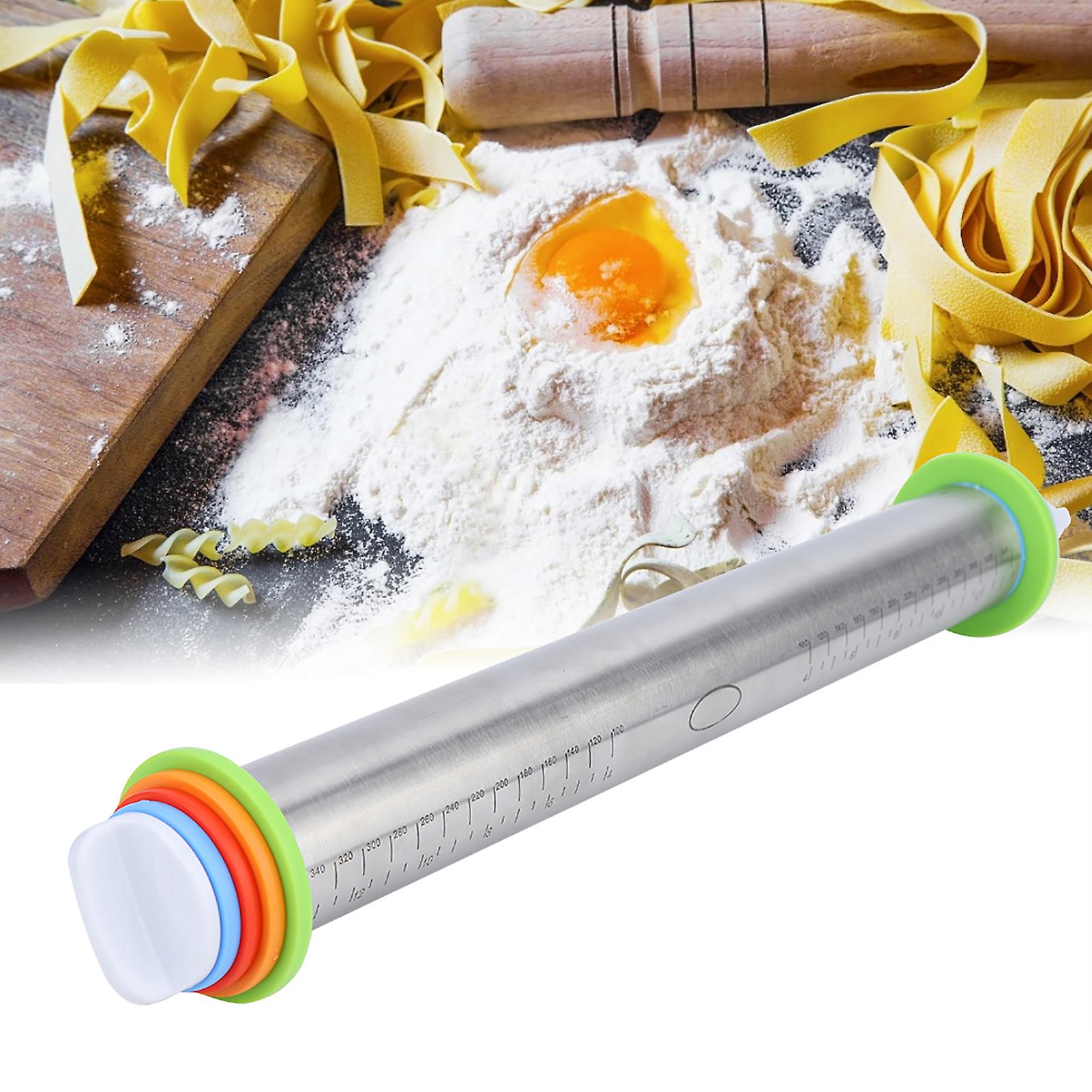 Stainless Steel Adjustable Thickness Rolling Pin Flour Stick With Scale For Kitchen/bakery