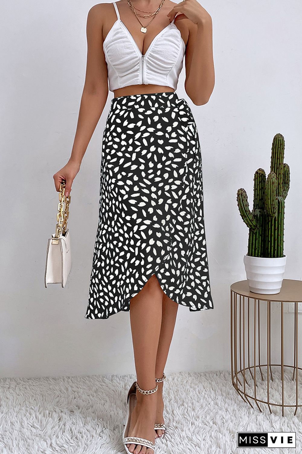 Polka Dot Slit Skirt Wholesale